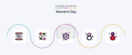 Téléchargez les illustrations : Womens Day Line Filled Flat 5 Icon Pack Including women. eight. women. day. protection - en licence libre de droit