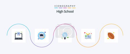Téléchargez les illustrations : High School Flat 5 Icon Pack Including education. student card. education. id. light bulb - en licence libre de droit