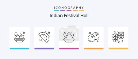 Téléchargez les illustrations : Holi Line 5 Icon Pack Including celebration day. food. color. india. country. Creative Icons Design - en licence libre de droit