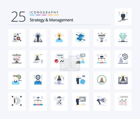 Téléchargez les illustrations : Strategy And Management 25 Flat Color icon pack including sort. filter. person. arrow. internet - en licence libre de droit