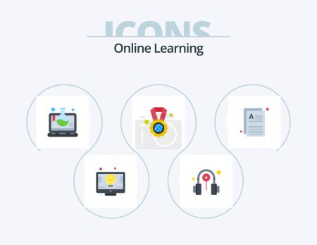 Téléchargez les illustrations : Online Learning Flat Icon Pack 5 Icon Design. documents. world. online. study abroad. laptop - en licence libre de droit