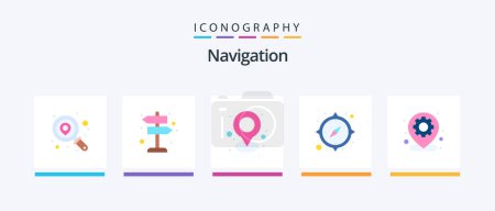 Téléchargez les illustrations : Navigation Flat 5 Icon Pack Including gear. map. map. location. navigation. Creative Icons Design - en licence libre de droit