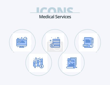 Ilustración de Medical Services Blue Icon Pack 5 Icon Design. . claim. medical app. report. money - Imagen libre de derechos