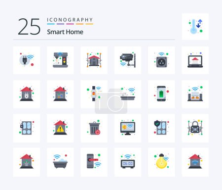 Téléchargez les photos : Smart Home 25 Flat Color icon pack including smart. home. home. cctv. house - en image libre de droit
