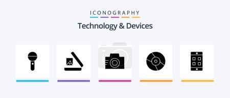 Illustration for Devices Glyph 5 Icon Pack Including cell. device. camera. disk. cd. Creative Icons Design - Royalty Free Image