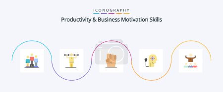 Téléchargez les illustrations : Productivity And Business Motivation Skills Flat 5 Icon Pack Including knowledge. ability. strength. boosting. power - en licence libre de droit