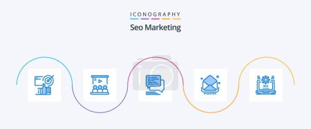 Illustration for Seo Marketing Blue 5 Icon Pack Including email. mail. team. bubble. messages - Royalty Free Image