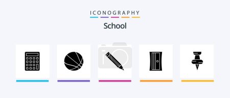 Téléchargez les illustrations : School Glyph 5 Icon Pack Including . school. marker. education. Creative Icons Design - en licence libre de droit