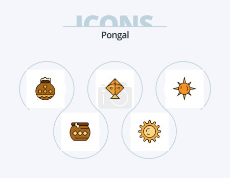 Téléchargez les illustrations : Pongal Line Filled Icon Pack 5 Icon Design. decoration. celebrate. sand. flying. kite - en licence libre de droit