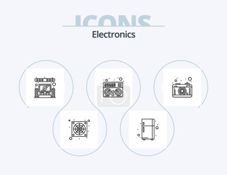 Téléchargez les illustrations : Electronics Line Icon Pack 5 Icon Design. . light. mobile. electric. fridge - en licence libre de droit