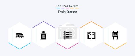 Illustration for Train Station 25 Glyph icon pack including billboard. advertisement. station. underground. control - Royalty Free Image