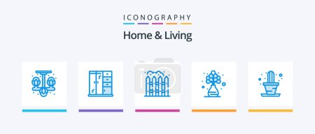 Téléchargez les illustrations : Home And Living Blue 5 Icon Pack Including . house. living. cactus. plant. Creative Icons Design - en licence libre de droit