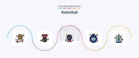 Téléchargez les illustrations : Basketball Line Filled Flat 5 Icon Pack Including . card. award badge. badge. minutes - en licence libre de droit