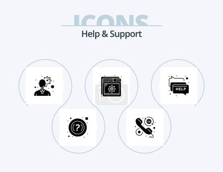 Illustration for Help And Support Glyph Icon Pack 5 Icon Design. help. chat. customer service. setting. optimization - Royalty Free Image