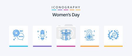 Téléchargez les illustrations : Womens Day Blue 5 Icon Pack Including power. celebrate. women. women day. eight. Creative Icons Design - en licence libre de droit