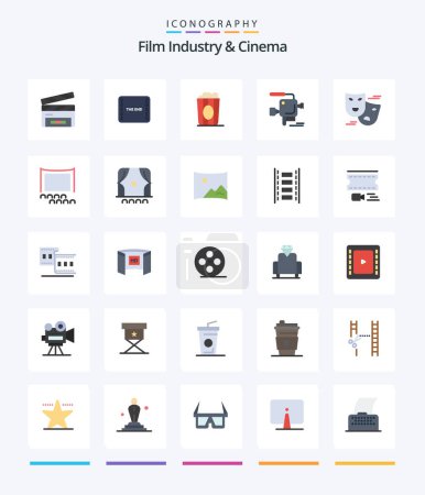 Illustration for Creative Cenima 25 Flat icon pack  Such As comedy. film camera. cinema. film. camera - Royalty Free Image