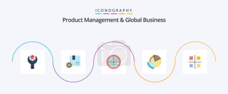 Téléchargez les illustrations : Product Managment And Global Business Flat 5 Icon Pack Including data. analysis. premium quality. process. implementation - en licence libre de droit