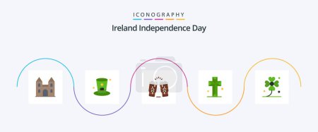 Téléchargez les illustrations : Ireland Independence Day Flat 5 Icon Pack Including clover. cross. beer. church. ireland - en licence libre de droit