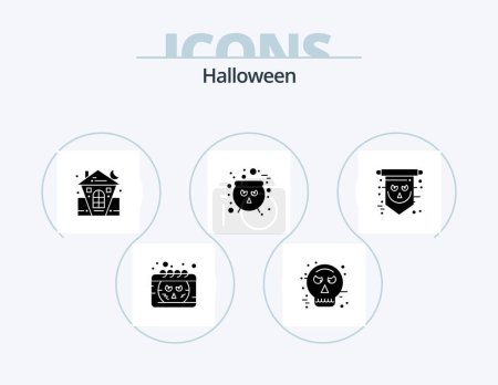 Téléchargez les illustrations : Halloween Glyph Icon Pack 5 Icon Design. flag. halloween. castle. cauldron. house - en licence libre de droit