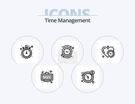 Illustration for Time Management Line Icon Pack 5 Icon Design. circle. watch. clock. timer. pocket watch - Royalty Free Image
