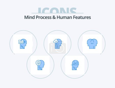 Illustration for Mind Process And Human Features Blue Icon Pack 5 Icon Design. feelings. head. knowledge. mind. activity - Royalty Free Image