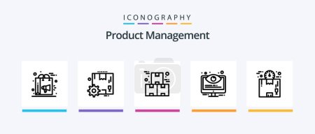 Téléchargez les illustrations : Product Management Line 5 Icon Pack Including campaign. marketing. inbox. digital. workforce. Creative Icons Design - en licence libre de droit