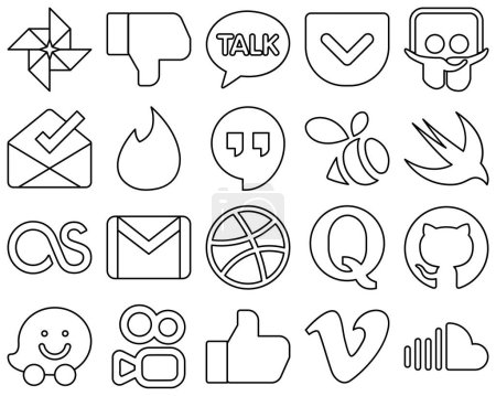 Téléchargez les illustrations : 20 Fully editable and versatile Black Outline Social Media Icons such as question. dribbble. google hangouts. mail and gmail icons. Creative and high-resolution - en licence libre de droit