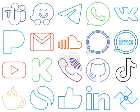 Ilustración de 20 Professional Colourful Outline Social Media Icons such as signal. pandora. music and soundcloud High-quality and modern - Imagen libre de derechos