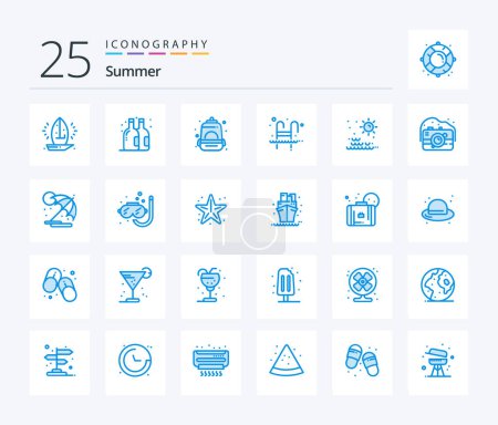 Illustration for Summer 25 Blue Color icon pack including sea. swimming. backpack. swim. ladder - Royalty Free Image