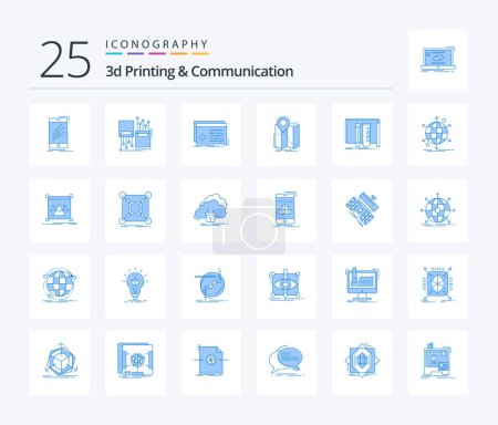 Illustration for 3d Printing And Communication 25 Blue Color icon pack including map. gps. lane. software. processing - Royalty Free Image