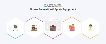 Illustration for Fitness Recreation And Sports Equipment 25 Flat icon pack including shaker. drink. sports. bottle. healthcare - Royalty Free Image