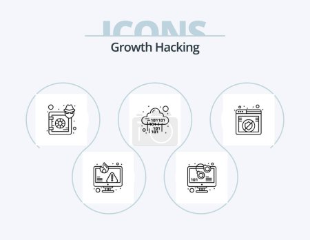 Illustration for Hacking Line Icon Pack 5 Icon Design. bandit. virus. security. search. bug - Royalty Free Image