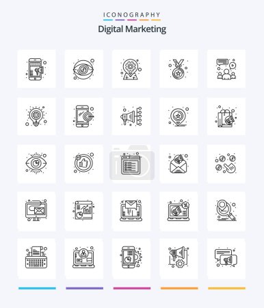 Téléchargez les illustrations : Creative Digital Marketing 25 OutLine icon pack  Such As group. winner. gear. medal. pin - en licence libre de droit