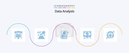 Téléchargez les illustrations : Data Analysis Blue 5 Icon Pack Including report. graph. document. digital. online analysis - en licence libre de droit