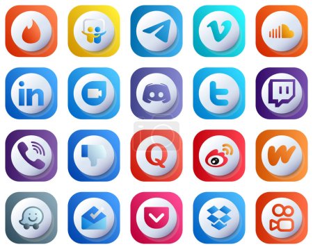 Téléchargez les illustrations : 20 Cute 3D Gradient Icons for Top Social Media Platforms such as twitter. text. sound. message and google duo icons. Editable and Simple - en licence libre de droit