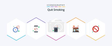Illustration for Quit Smoking 25 Flat icon pack including cigarette. banned. trash. tobacco shop. shop - Royalty Free Image