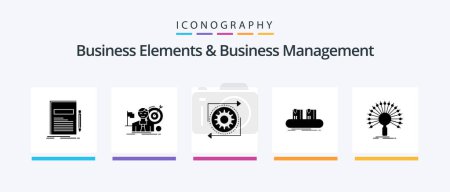 Téléchargez les illustrations : Business Elements And Business Managment Glyph 5 Icon Pack Including conveyor. belt. market. process. management. Creative Icons Design - en licence libre de droit