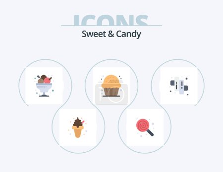 Téléchargez les illustrations : Sweet And Candy Flat Icon Pack 5 Icon Design. sweet. dessert. cafe. cookie. restaurant - en licence libre de droit