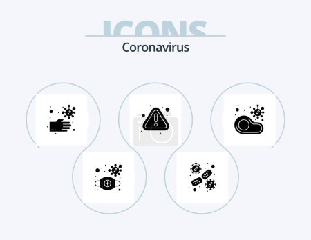 Téléchargez les illustrations : Coronavirus Glyph Icon Pack 5 Icon Design. infected. warning. blood cell. notice. unhealthy - en licence libre de droit
