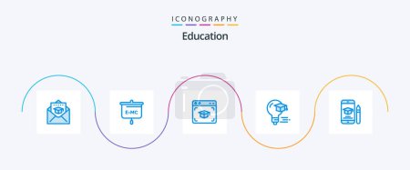Illustration for Education Blue 5 Icon Pack Including education. graduation. web. education. bulb - Royalty Free Image