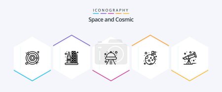 Téléchargez les illustrations : Space 25 Line icon pack including space. planet. craft. space. flag - en licence libre de droit