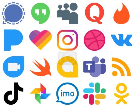 Illustration for 20 Flat Vector Art Flat Social Media Icons google allo. google duo. pandora and vk icons. Modern Gradient Icon Set - Royalty Free Image