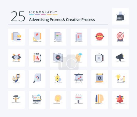 Téléchargez les illustrations : Advertising Promo And Creative Process 25 Flat Color icon pack including pencil. design. sketch. newspaper. news - en licence libre de droit
