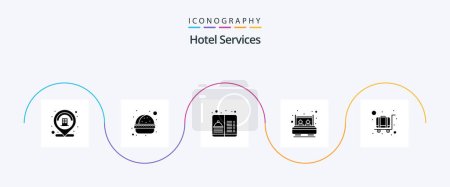 Illustration for Hotel Services Glyph 5 Icon Pack Including luggage. cart. menu. rest. double - Royalty Free Image