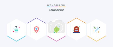 Illustration for Coronavirus 25 Flat icon pack including vaccine. flu. disease. rip. grave - Royalty Free Image