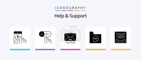 Téléchargez les illustrations : Help And Support Glyph 5 Icon Pack Including document. communication. sad. mail. email. Creative Icons Design - en licence libre de droit