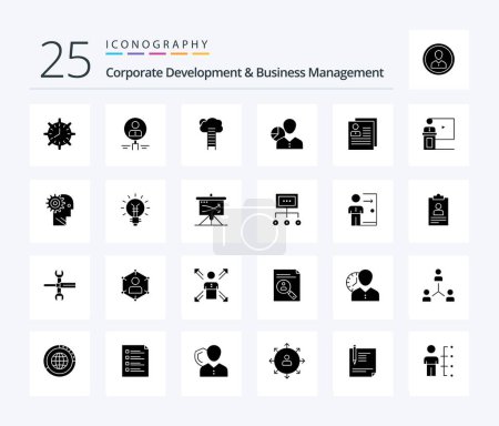 Ilustración de Corporate Development And Business Management 25 Solid Glyph icon pack including career. growth. glass. search. people - Imagen libre de derechos