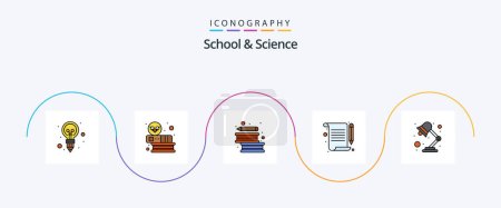 Téléchargez les illustrations : School And Science Line Filled Flat 5 Icon Pack Including light. books. writing. document - en licence libre de droit