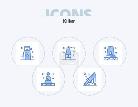 Ilustración de Killer Blue Icon Pack 5 Icon Design. danger. weapons. darts. terrorism. bomb - Imagen libre de derechos