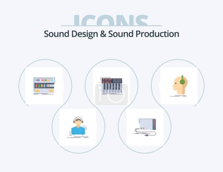Illustration for Sound Design And Sound Production Flat Icon Pack 5 Icon Design. midi. synth. interface. sound. module - Royalty Free Image